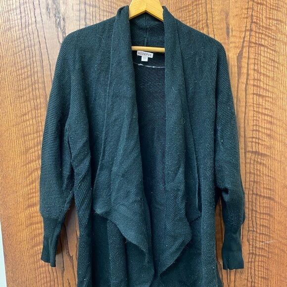 Merona‎ drape neck open front black cardigan - Picture 1 of 5